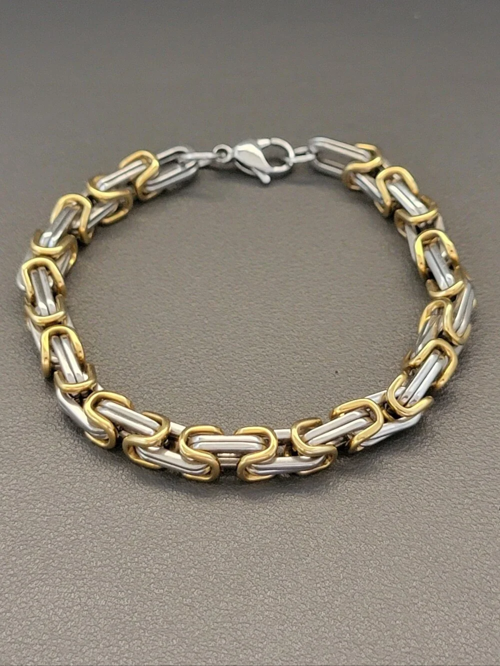 EDFORCE Two Tone Byzantine Link Bracelet Stainless Steel Gold Silver Tone Men's